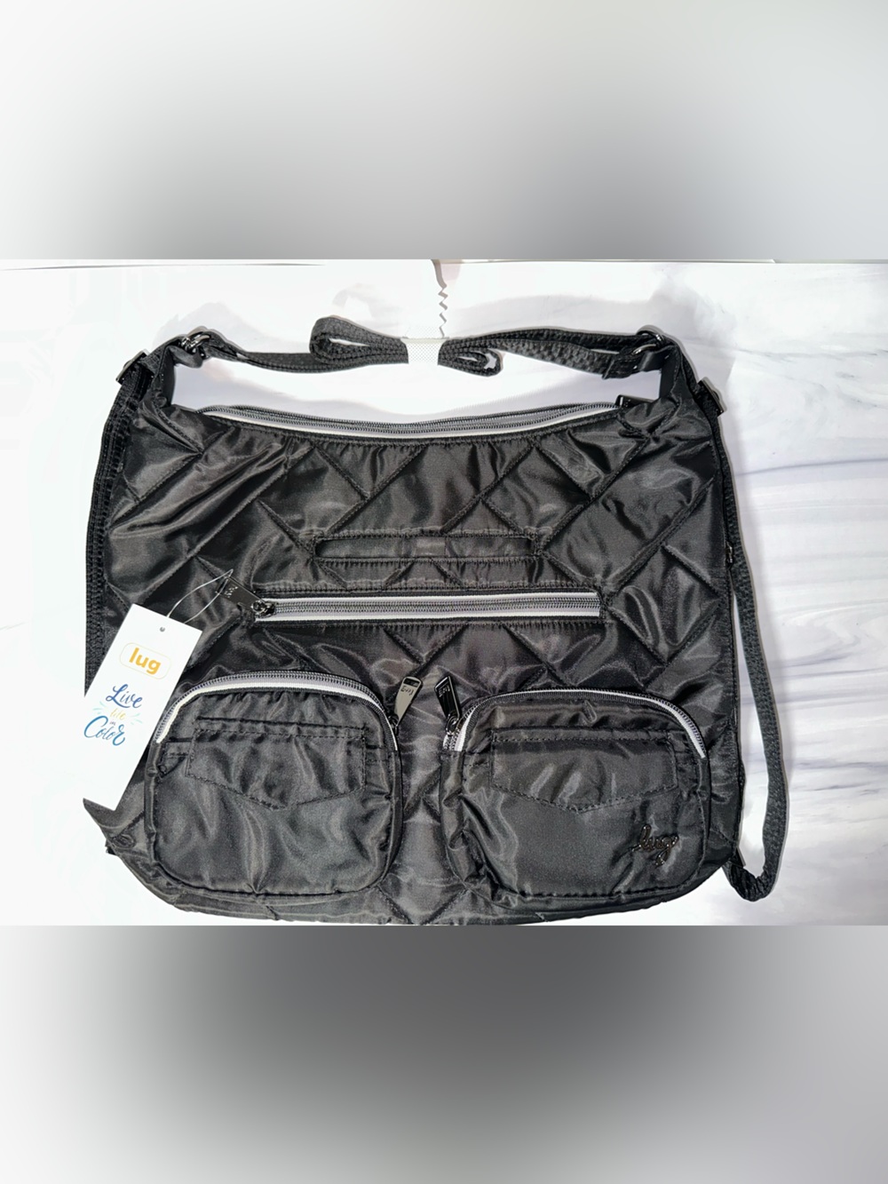 Lug Zipliner 2 in Black / Palm Interior convertible hobo bag. NEW